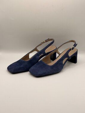 Naturalizer Women's Carmen Midnight Blue Suede Leather Slingback Heels Sz 7 W